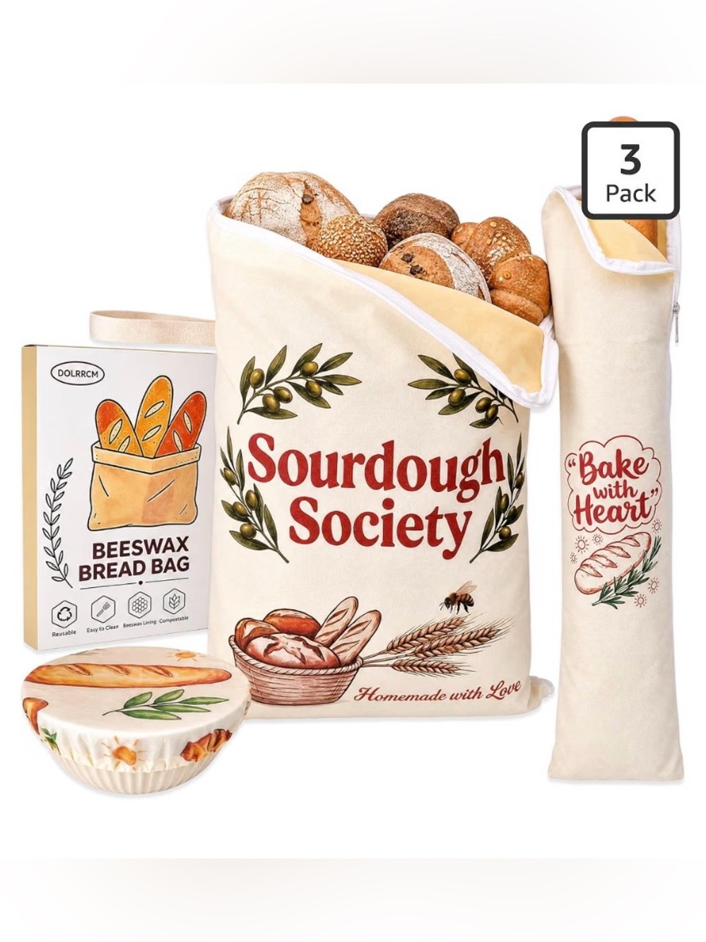 2 Pack Beeswax Bread Bag